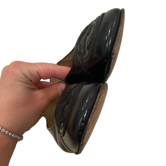 Gucci black flat pumps ballet square toe interlocking GG 8.5 leather